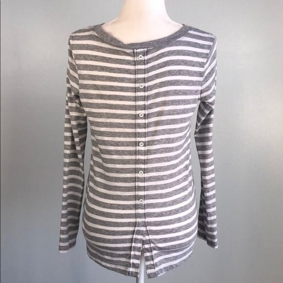 SPLENDID Cerine Slub Gray White Stripe Button Back - S - Picture 4 of 6